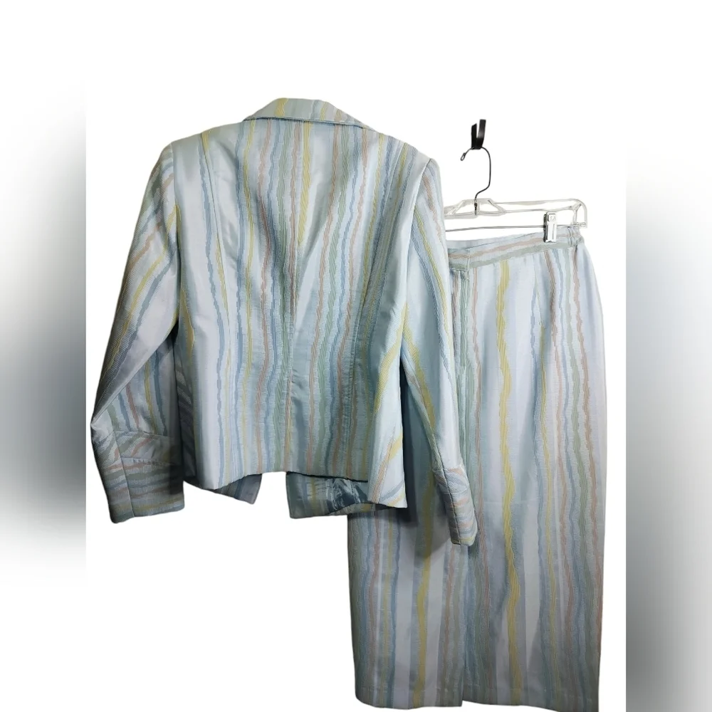 2870)Donna Vinci Couture 3 pcs Multicolor Striped Jewel Jacket Cami Skirt Suit 8 - Picture 2 of 16